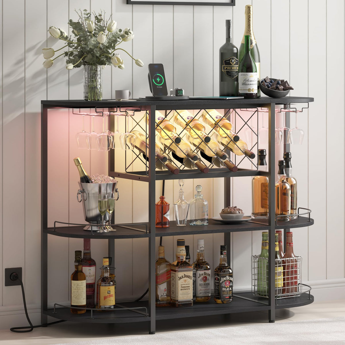 Black Wine Cabinet with LED Lights