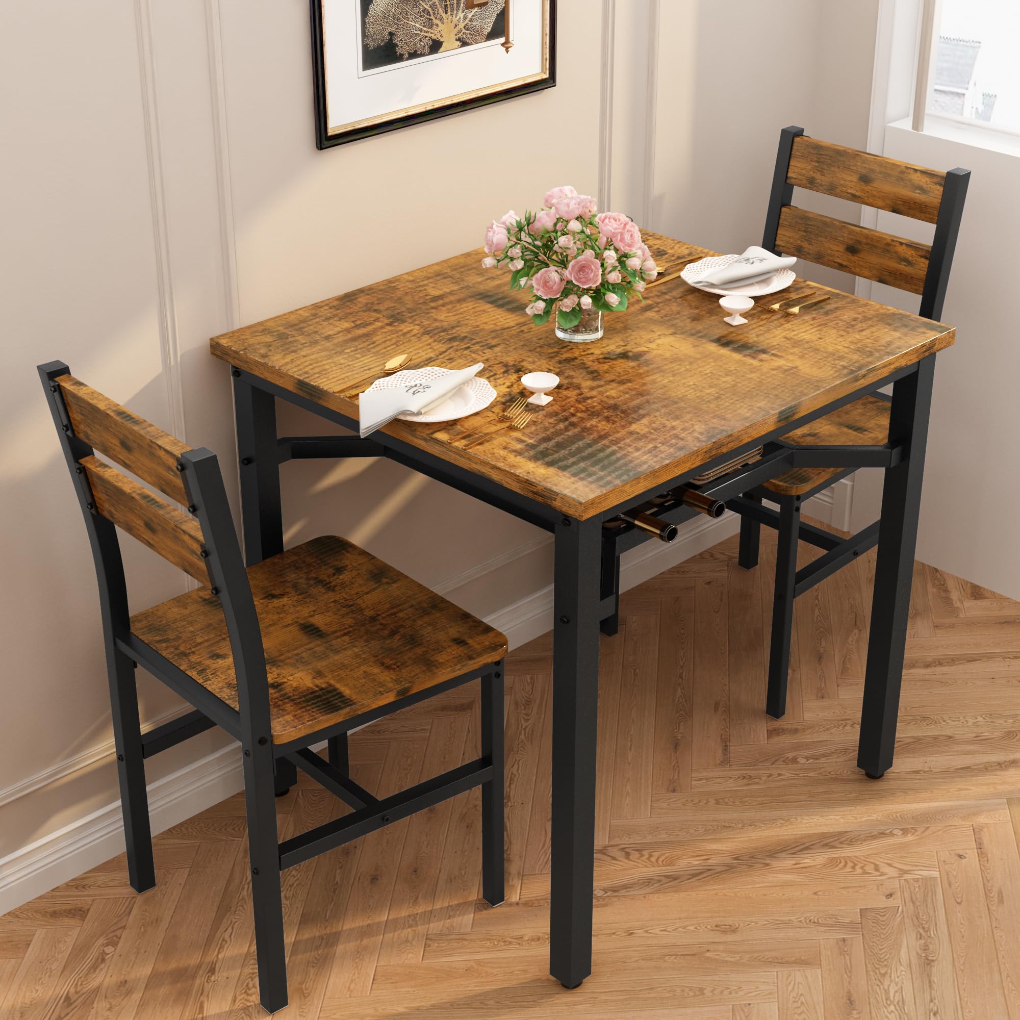 3-Piece Farmhouse Dining Table Set for 2