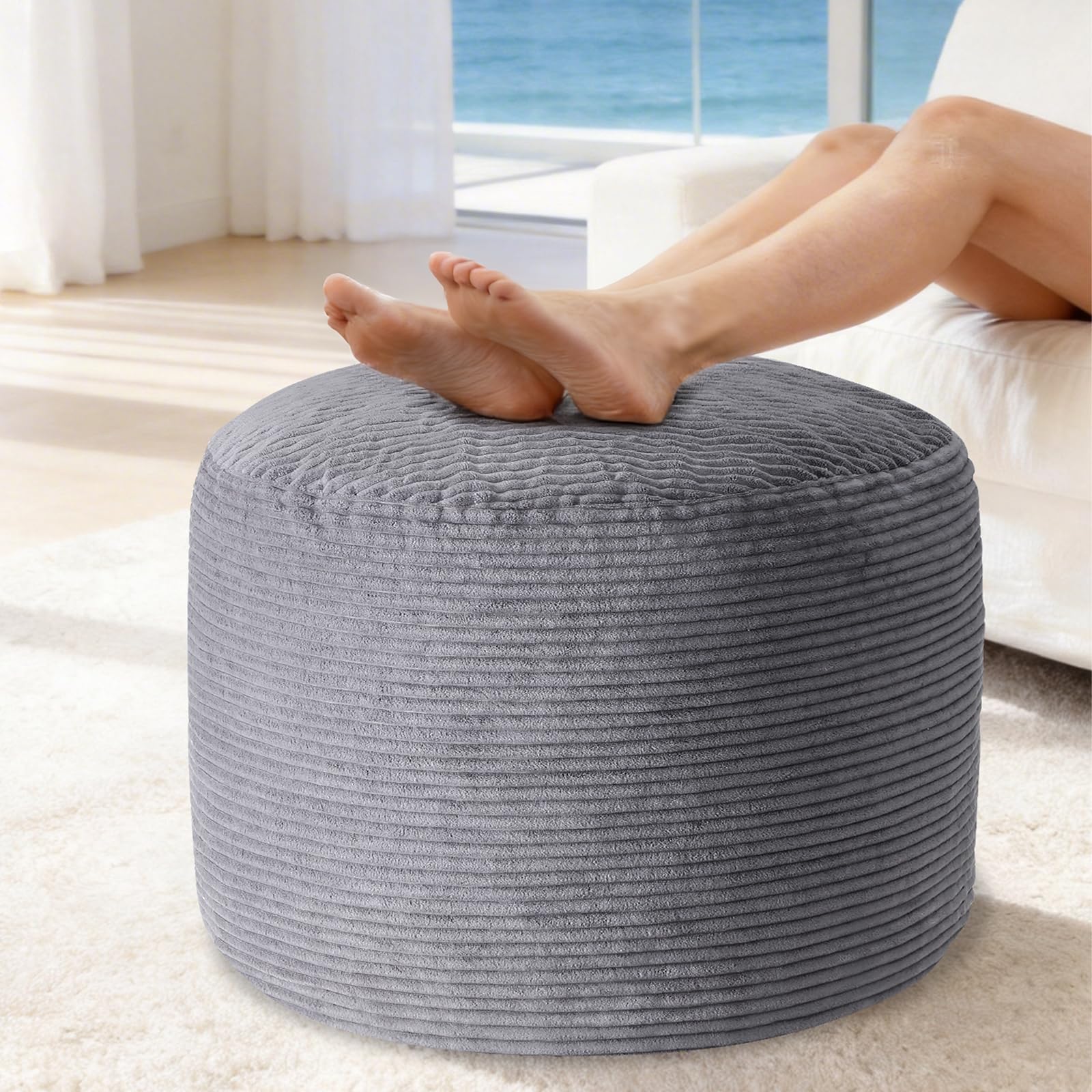 Large Corduroy Pouf Ottoman with Memory Foam Filling