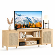 Boho Rattan TV Stand with Storage Cabinets