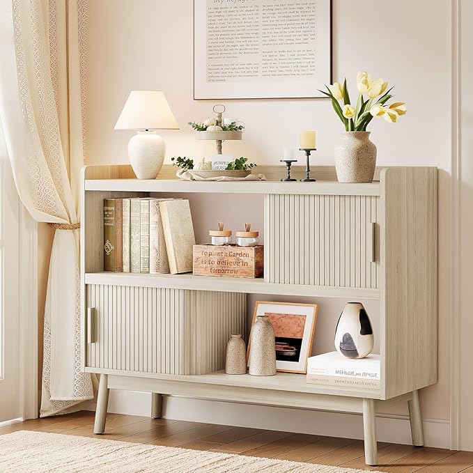 44" Sideboard Buffet Cabinet with Outlet & Sliding Doors