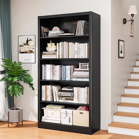 5-Tier Adjustable Metal Bookshelf