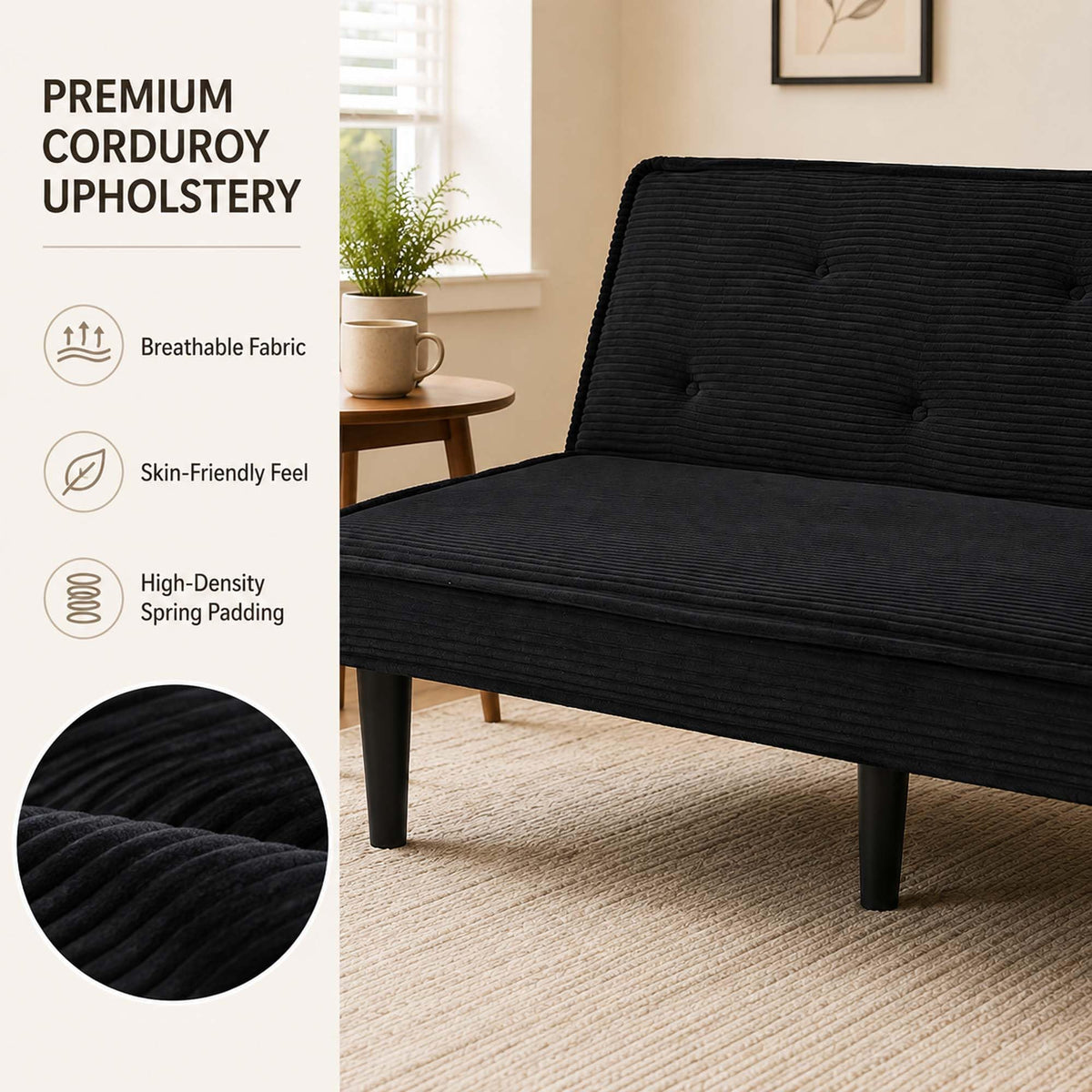 WDYLWFHW Convertible Futon Sofa Bed, Corduroy Folding Loveseat Couch
