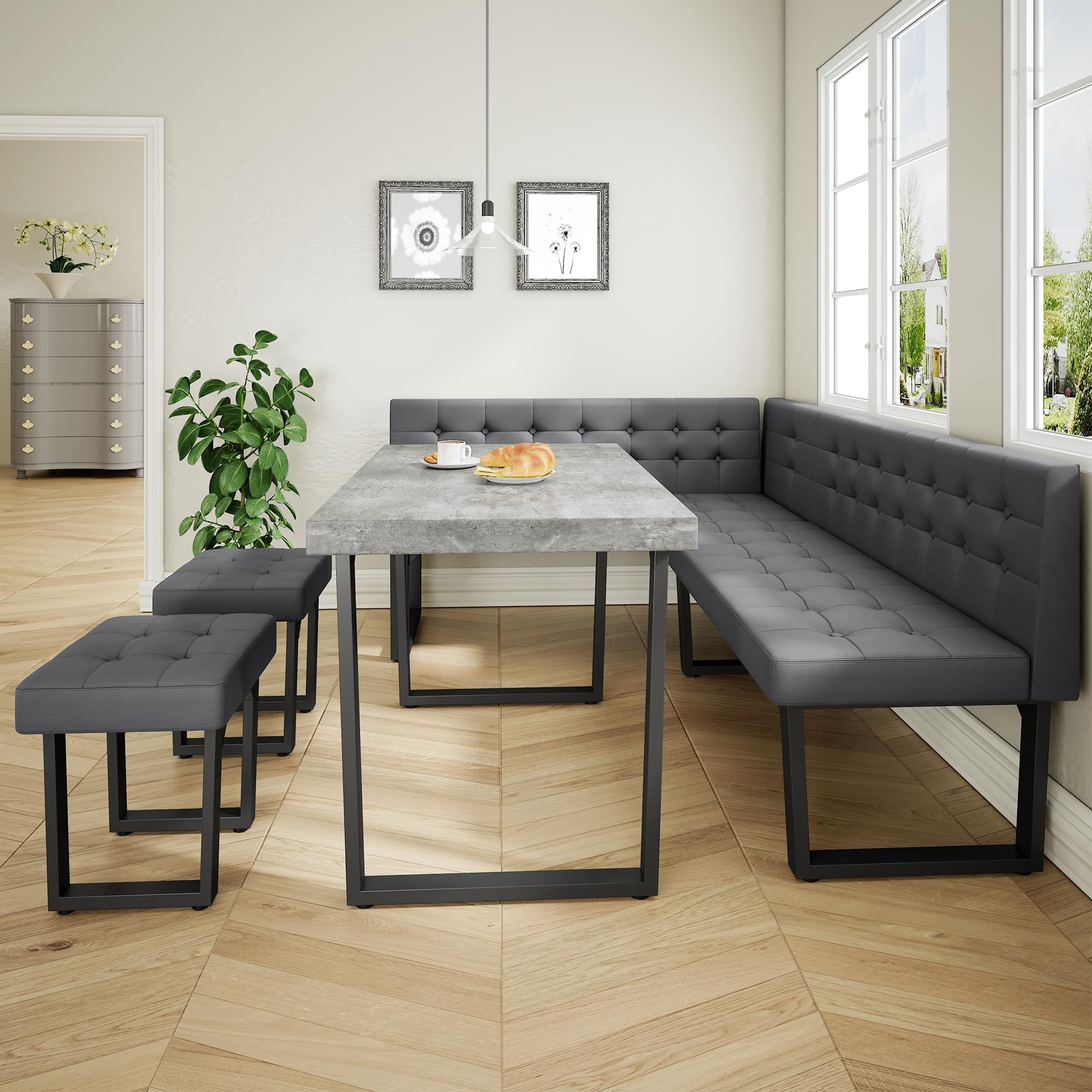 L-Shaped Corner Dining Set with Storage Bench, 5-Piece