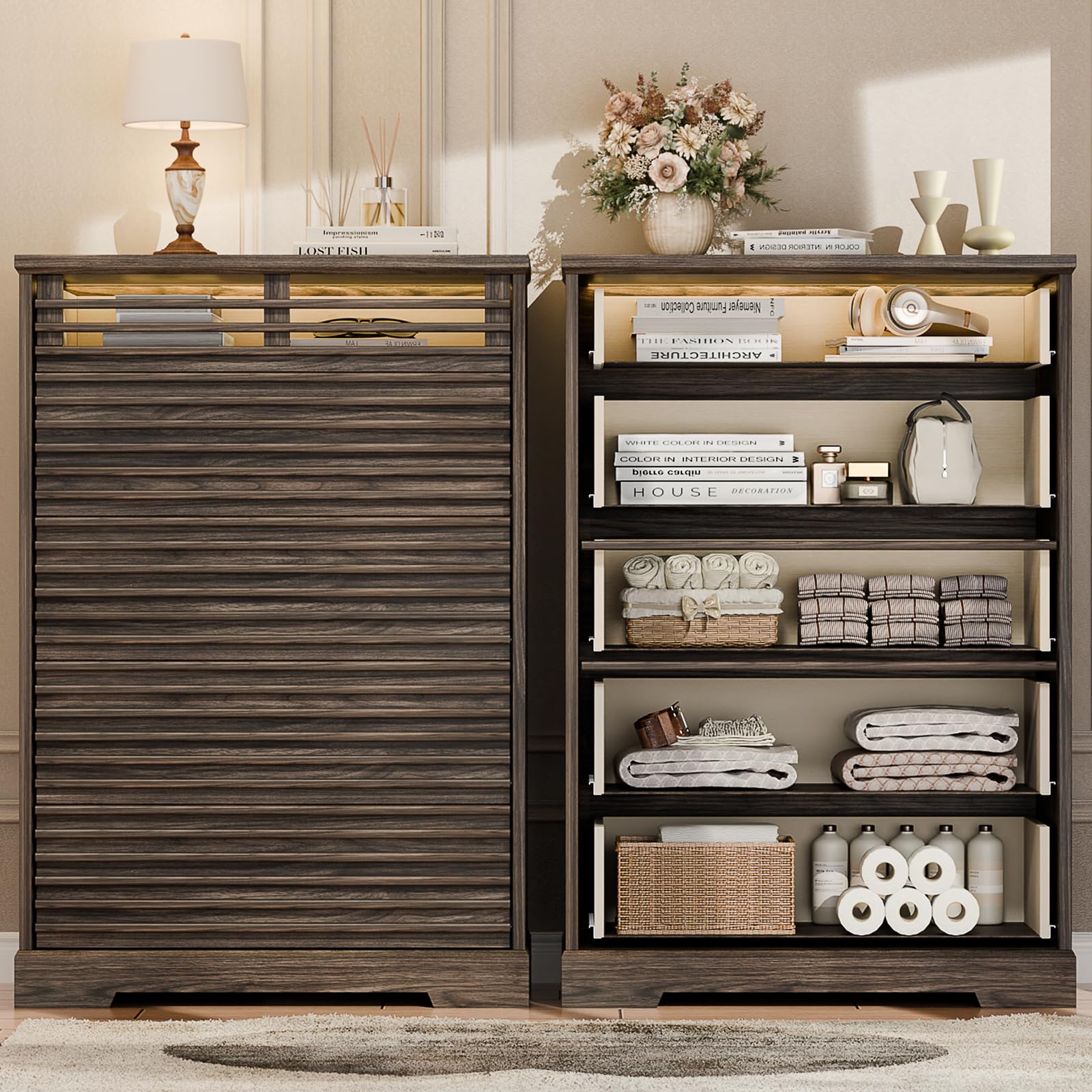 5-Drawer Fluted Dresser with LED Lights