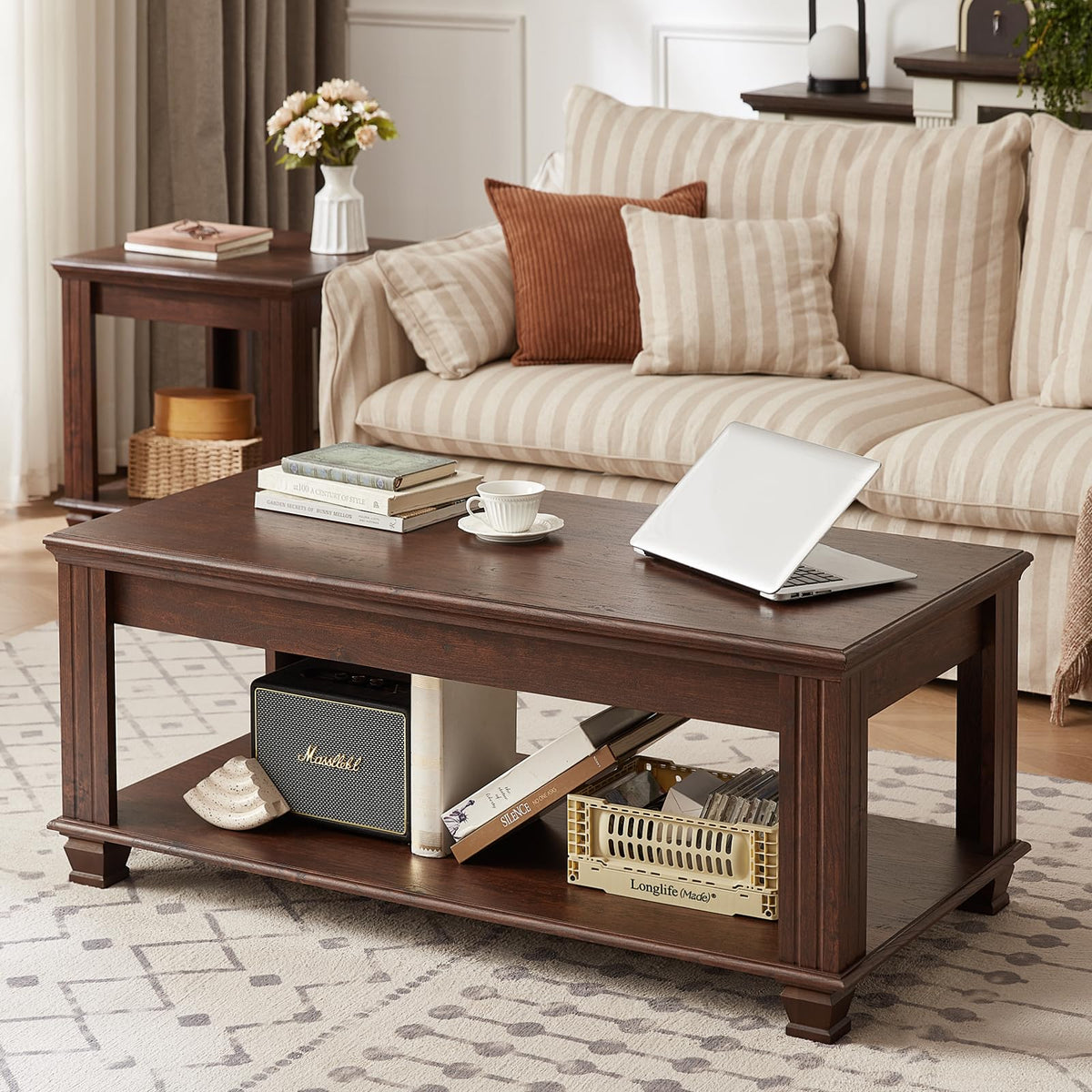 SAVOR LIFE Farmhouse Coffee Tables for Living Room, Walnut