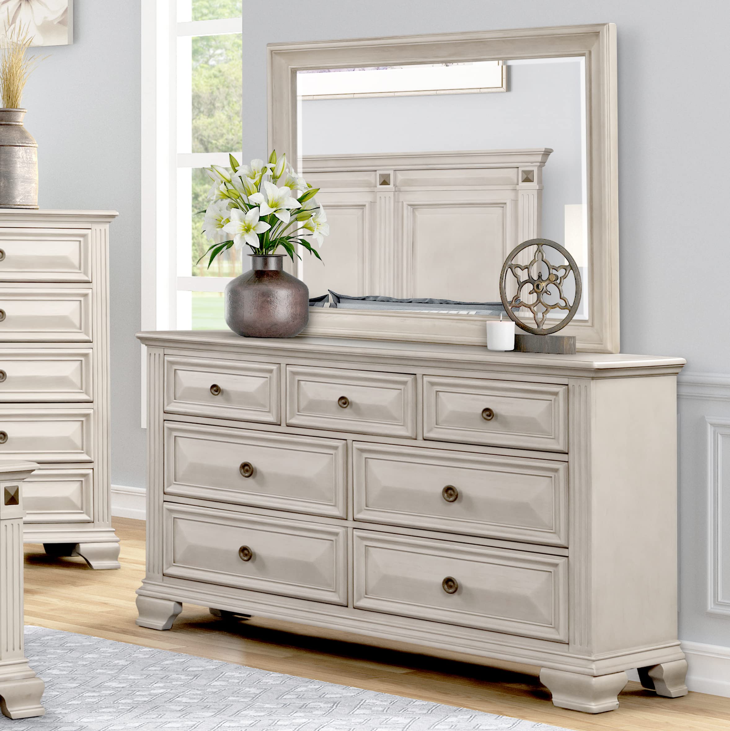 5-Piece King Bedroom Set – Traditional Panel Bed with Dresser, Mirror, Nightstand & Chest