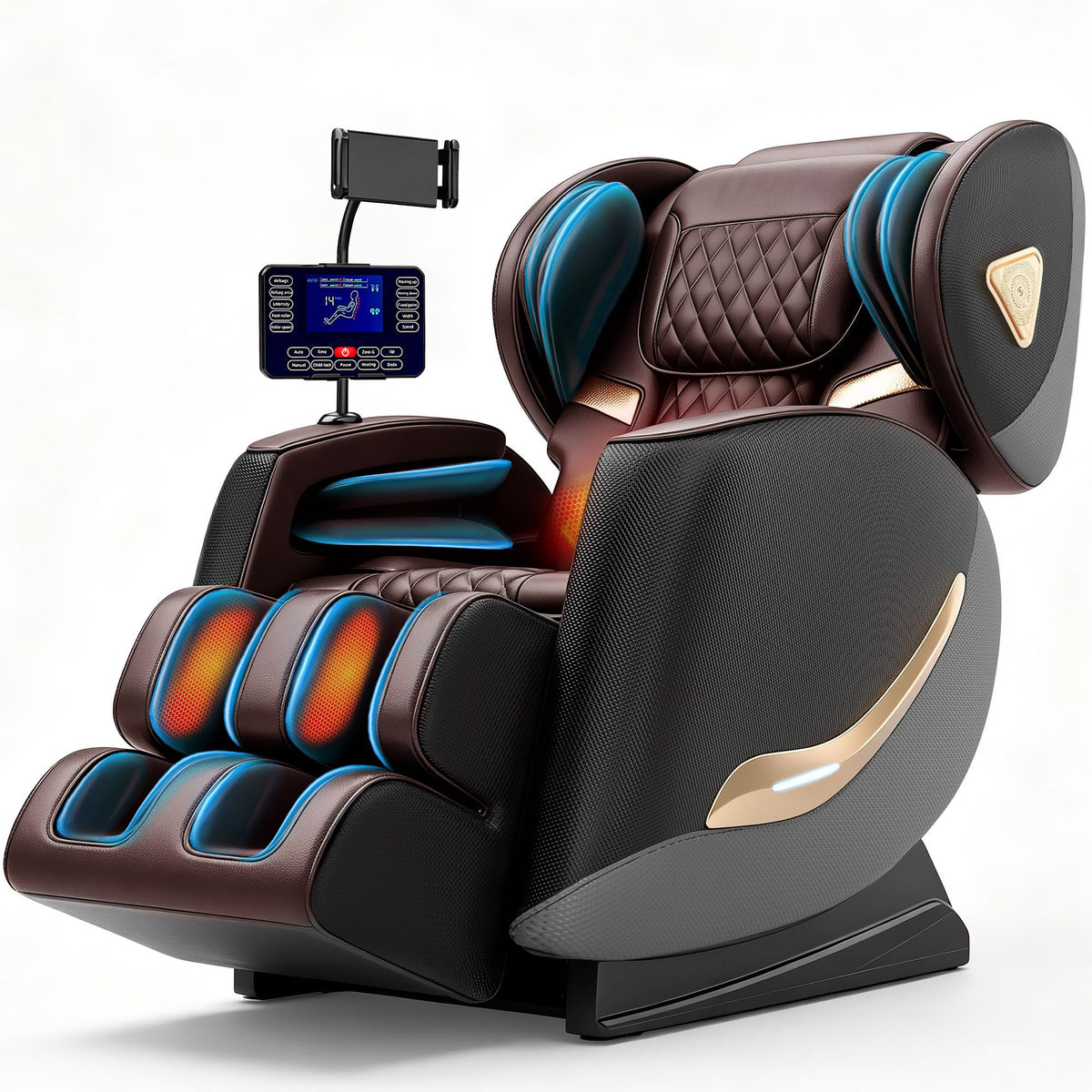 Massage Chair Full Body and Recliner, Zero Gravity Massage Chairs, 10 Fix Rollers, Airbags, Heating, Foot Massage, Auto Modes, Bluetooth Speaker and Touch Control Screen for Home and Office (Brown)