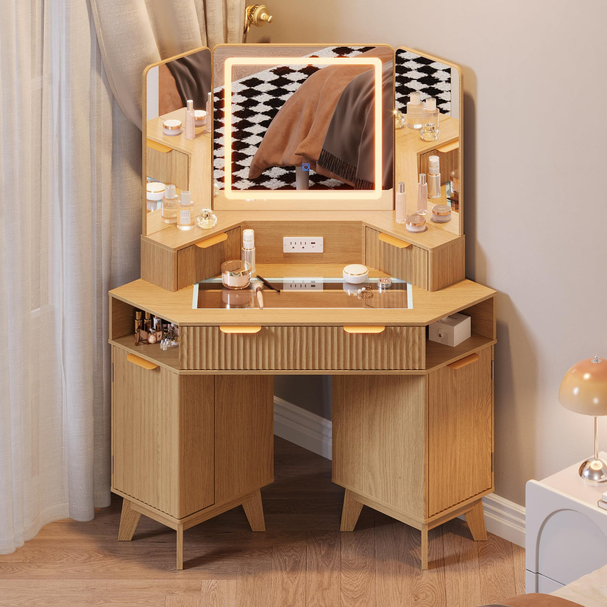 Fluted Corner Makeup Vanity