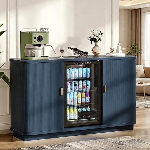 Mini Fridge Cabinet with Wine Rack & Glass Holder