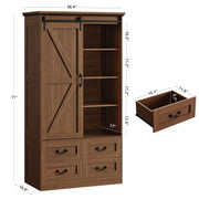 IRONCK Armoire Wardrobe Closet with 4 Drawers,71" Wardrobe Cabinet with Sliding Barn Doors, Tall Clothing Storage Cabinet with Hanging Rod and Shelves for Bedroom,Walnut