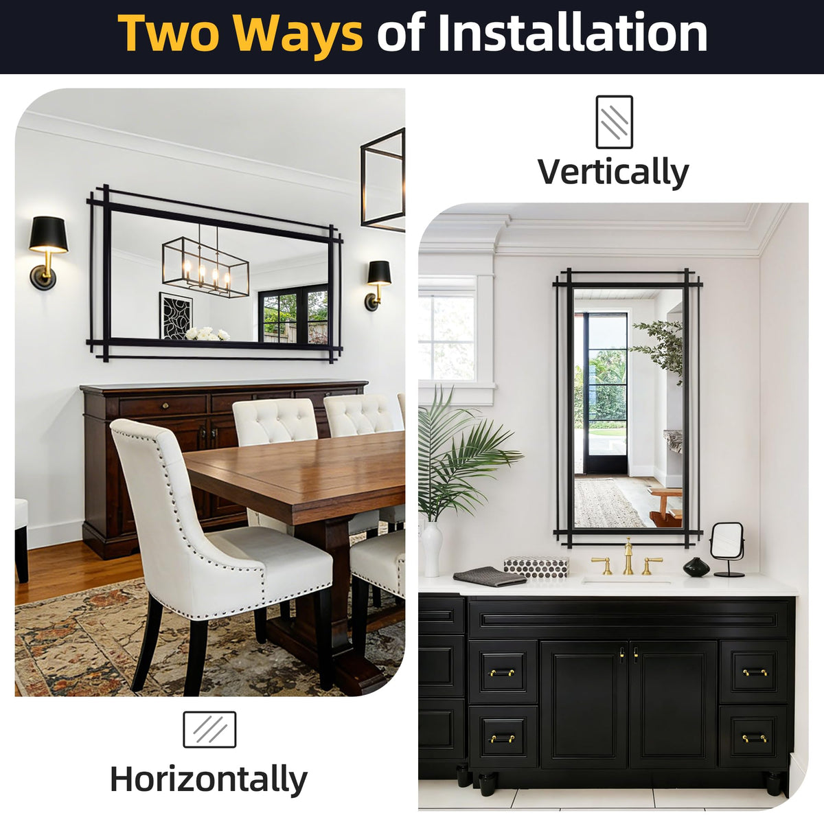 Autdot Black Full Length Mirror, 64''X34.2'' Modern Decorative Mirrors for Wall with Line Metal Frame, Large Wall Mirror for Living Room, Dining Room, Entryway