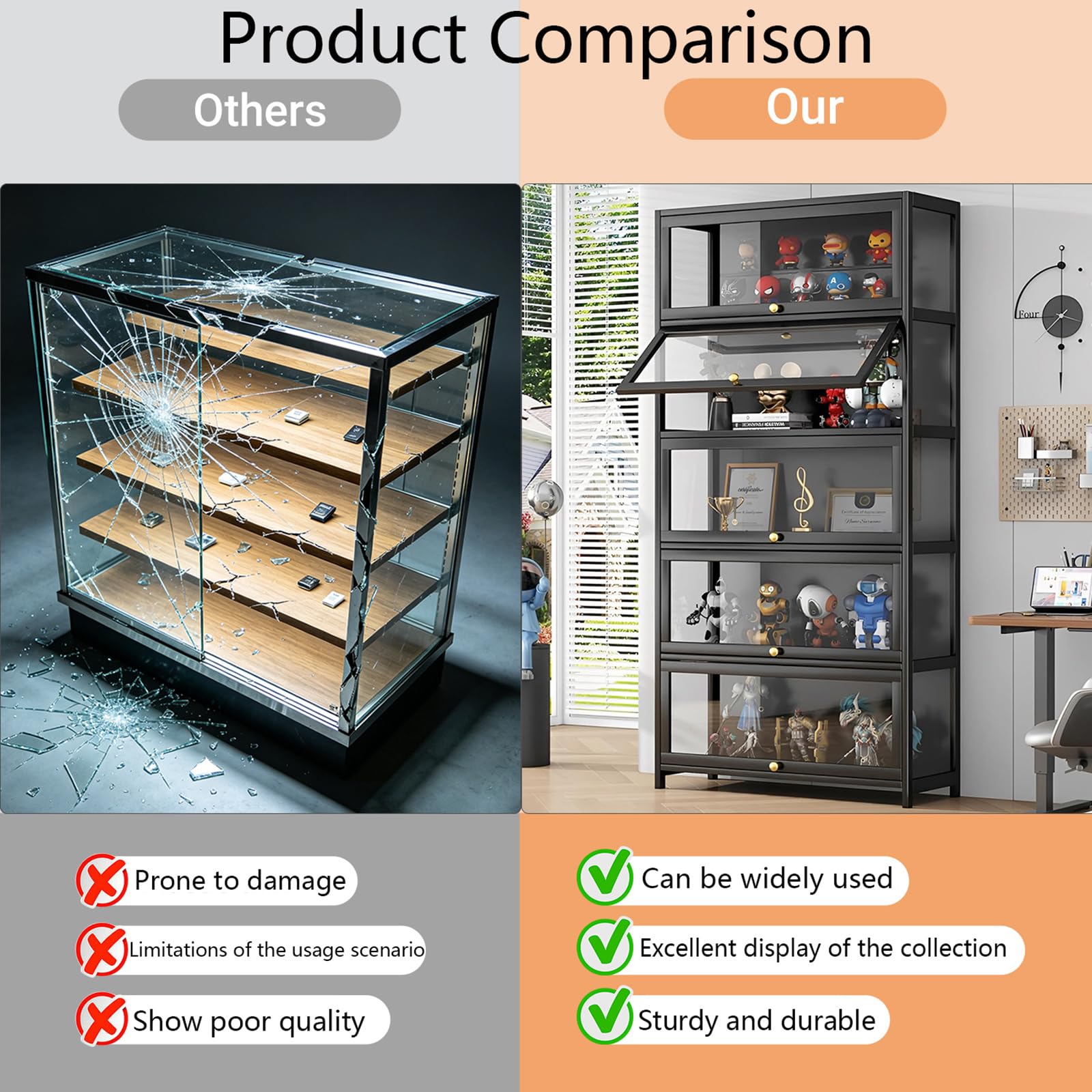 5-Tier Bamboo & Acrylic Display Cabinet with Doors