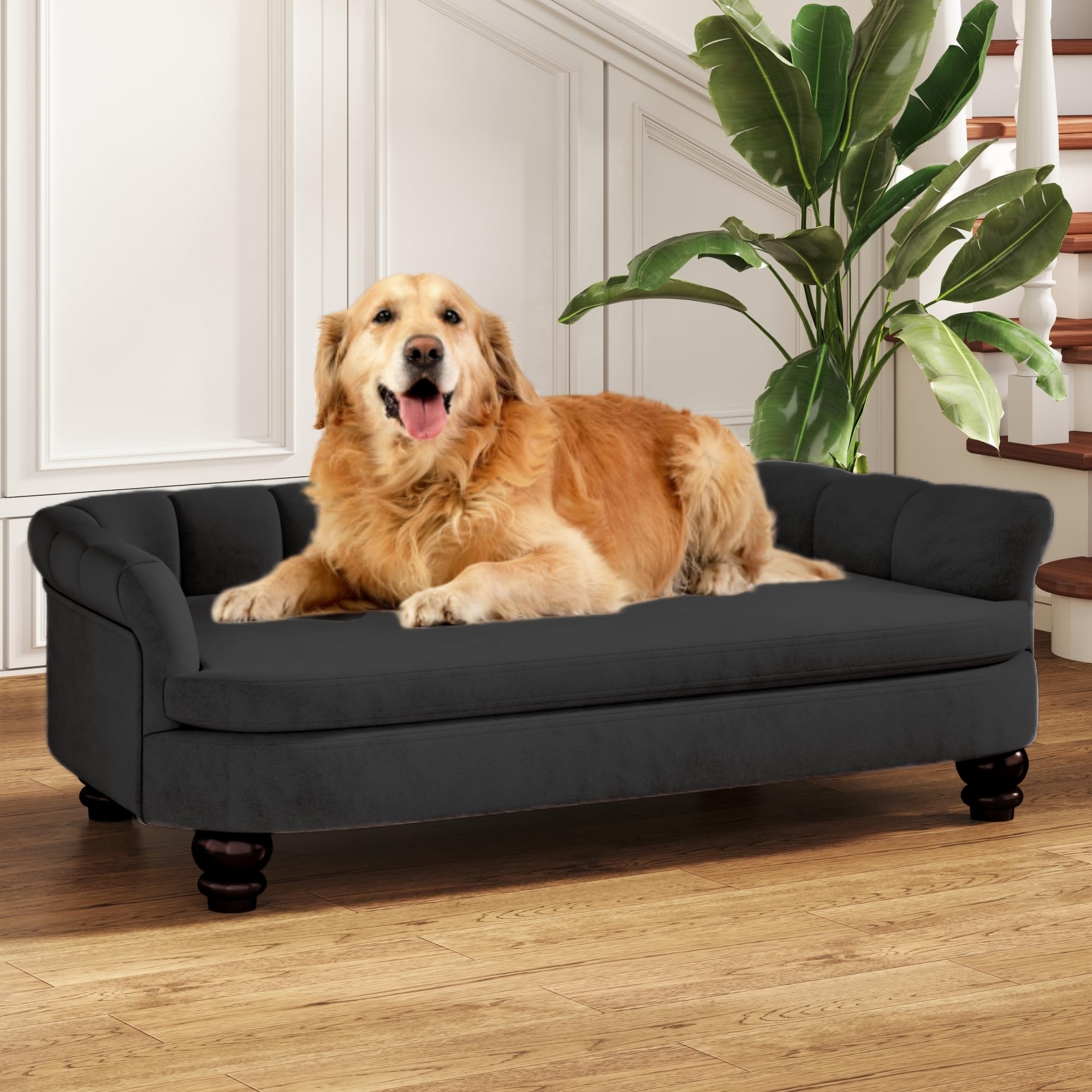 Large Dog Sofa Bed – Velvet, Wood Frame, Washable Cushion