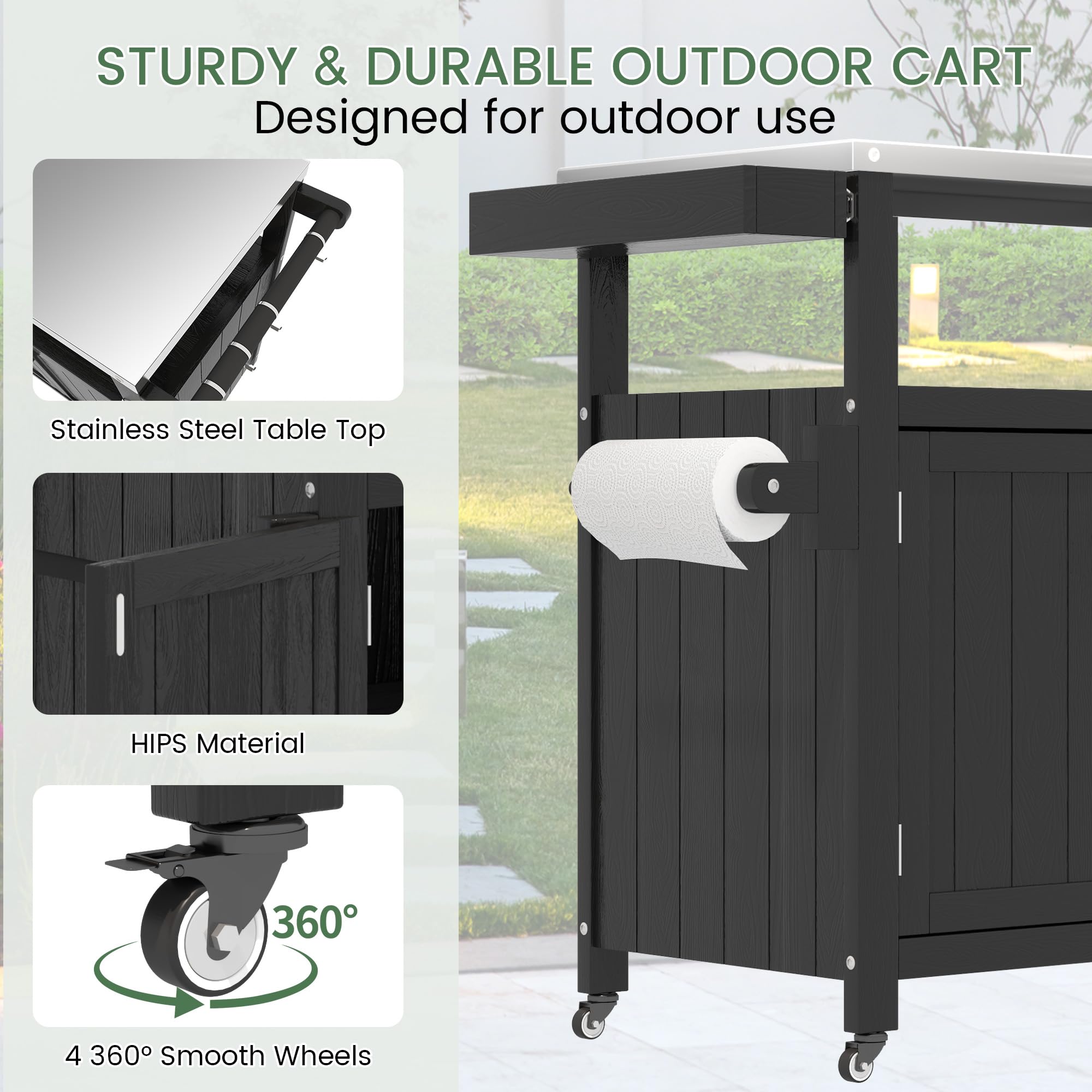 Outdoor Kitchen Island Grill Cart with Stainless Steel Top