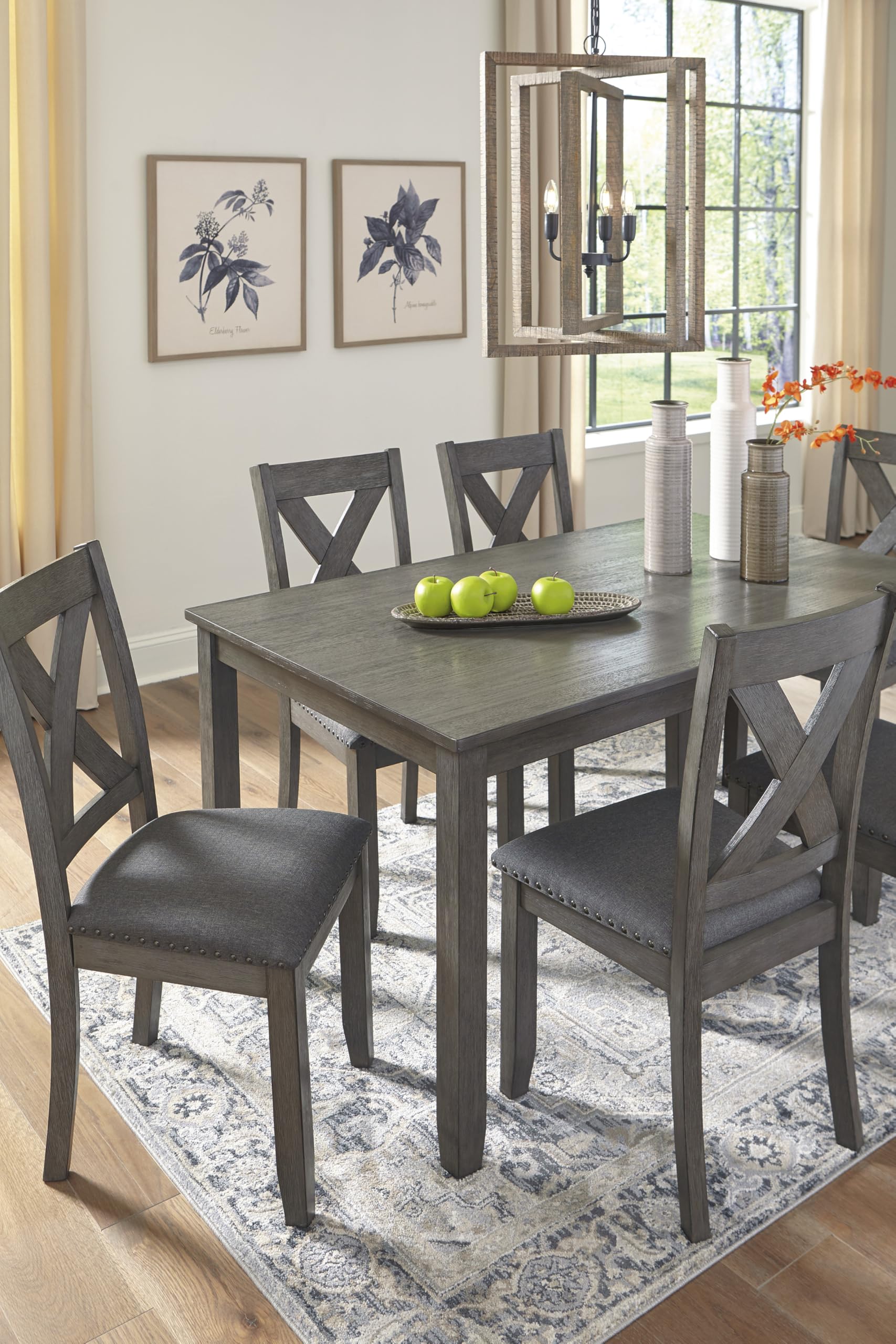 7-Piece Rustic Dining Set with X-Back Upholstered Chairs