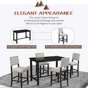 5-Piece Counter Height Dining Table Set with 4 Cushioned Chairs