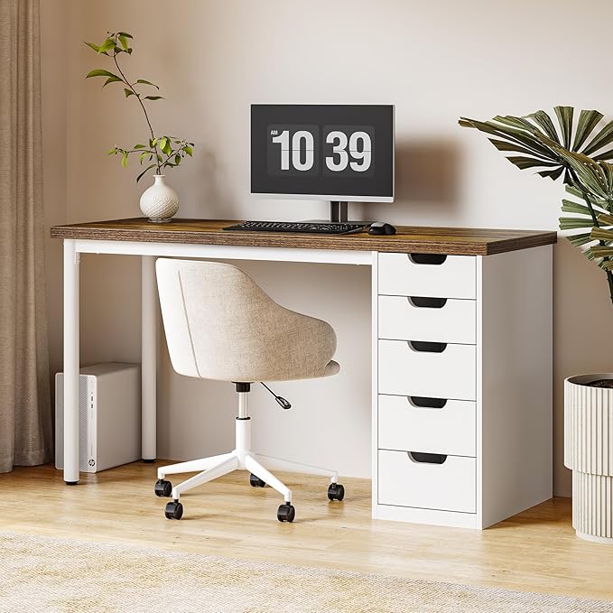 47" Computer Desk with 5 Drawers & Metal Frame