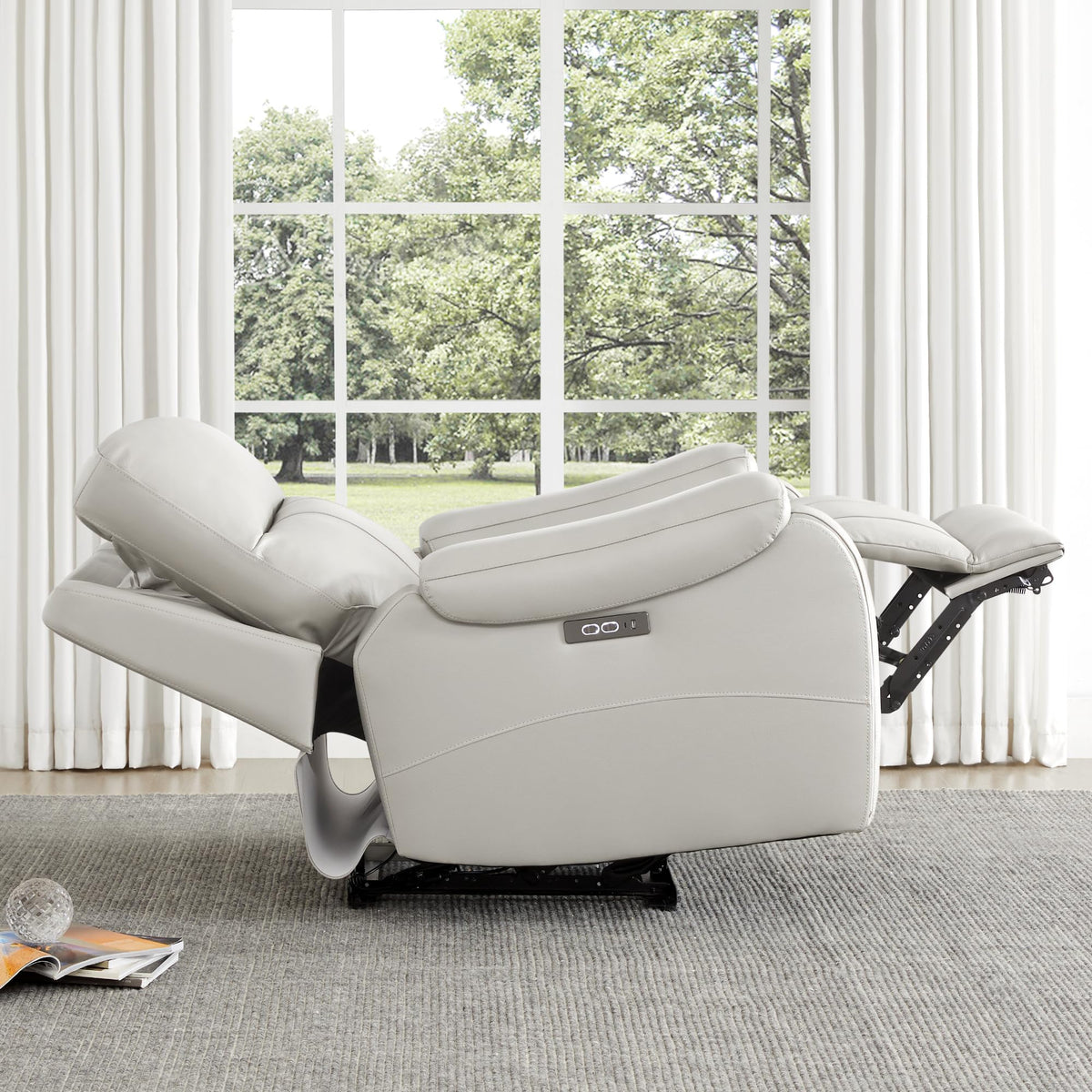 CHITA Genuine Leather Power Recliner Chair, Zero Gravity, Creamy Grey