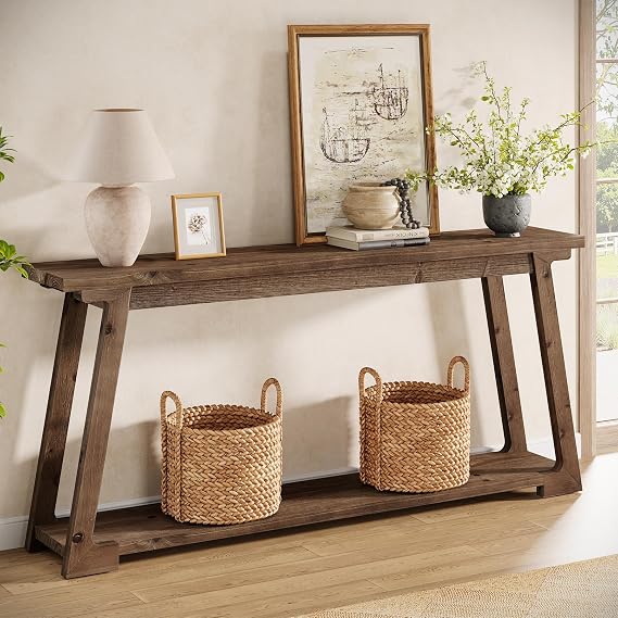 Solid Wood Two-Tier Console Table