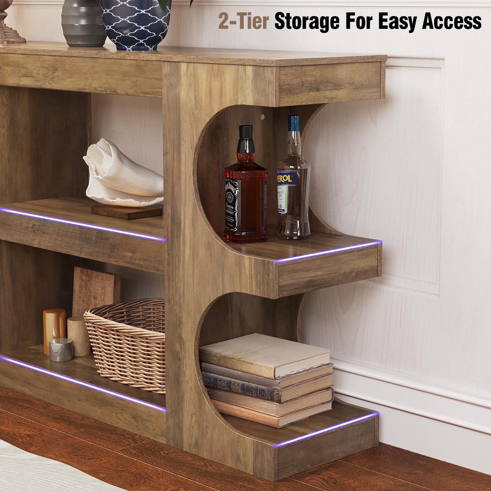 Tohomeor Console Tables for Entryway 47.24-Inch, Wooden Sofa Table Behind The Couch, Farmhouse Wooden Entry Foyer Tables for Entrance Hallway Living Room Home, Arched,Retro Brown