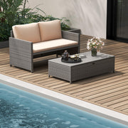 Outdoor Rattan Loveseat & Storage Ottoman Set