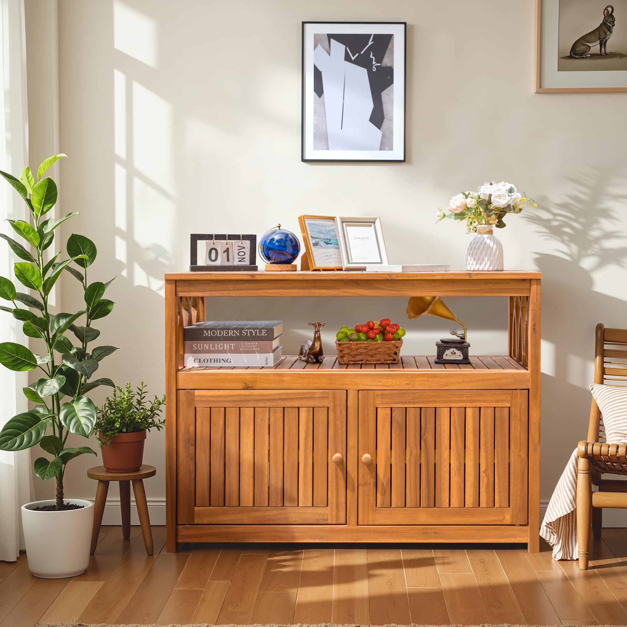 Acacia Wood Outdoor Storage Cabinet with Magnetic Doors