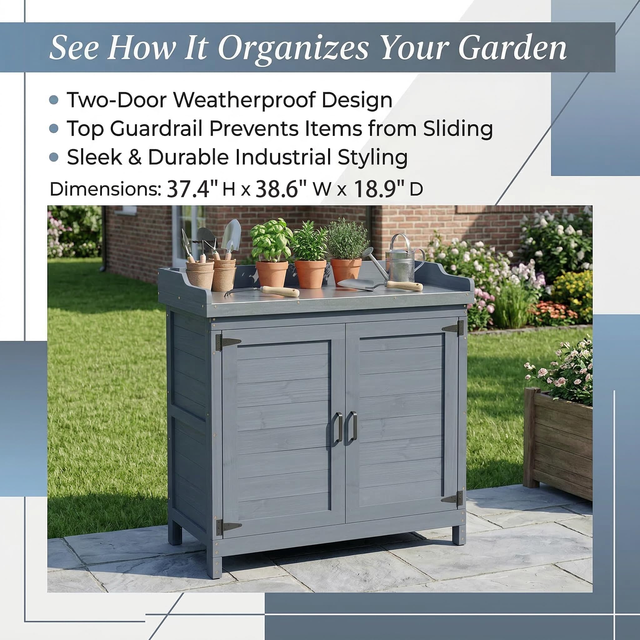 Outdoor Wooden Garden Storage Cabinet with Potting Bench
