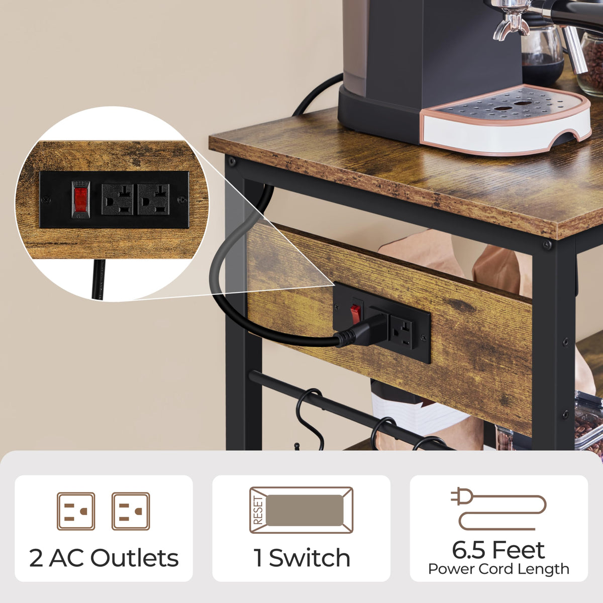 Kitchen Island Cart with Power Outlets