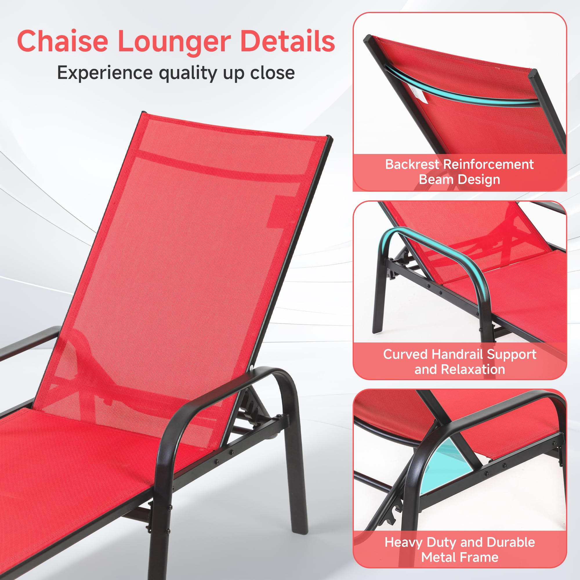 Outdoor Chaise Lounge Chair with 5-Position Recliner