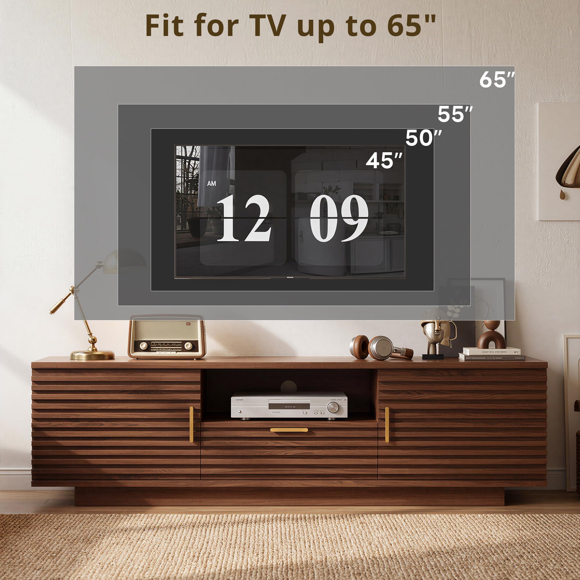 Mid-Century Modern Fluted TV Stand with Storage