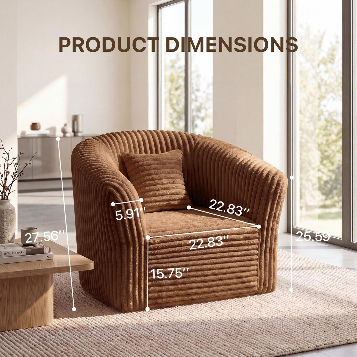 Claiks Boneless Cloud Chair, Corduroy Accent Chair for Living Room, Brown
