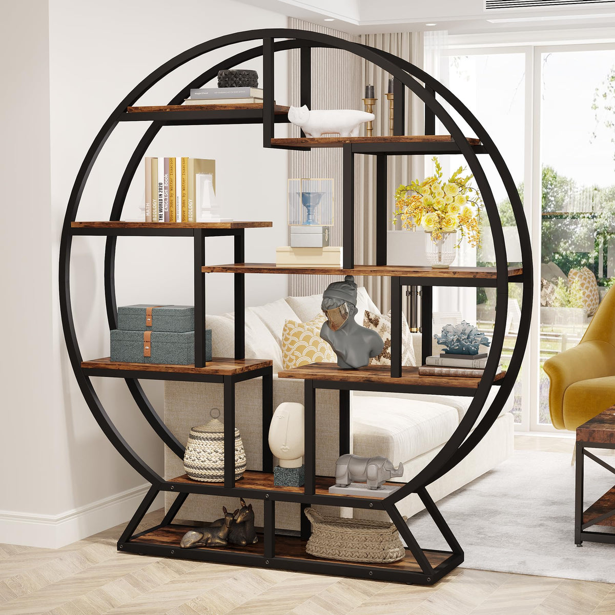 63-Inch Round Etagere Bookshelf