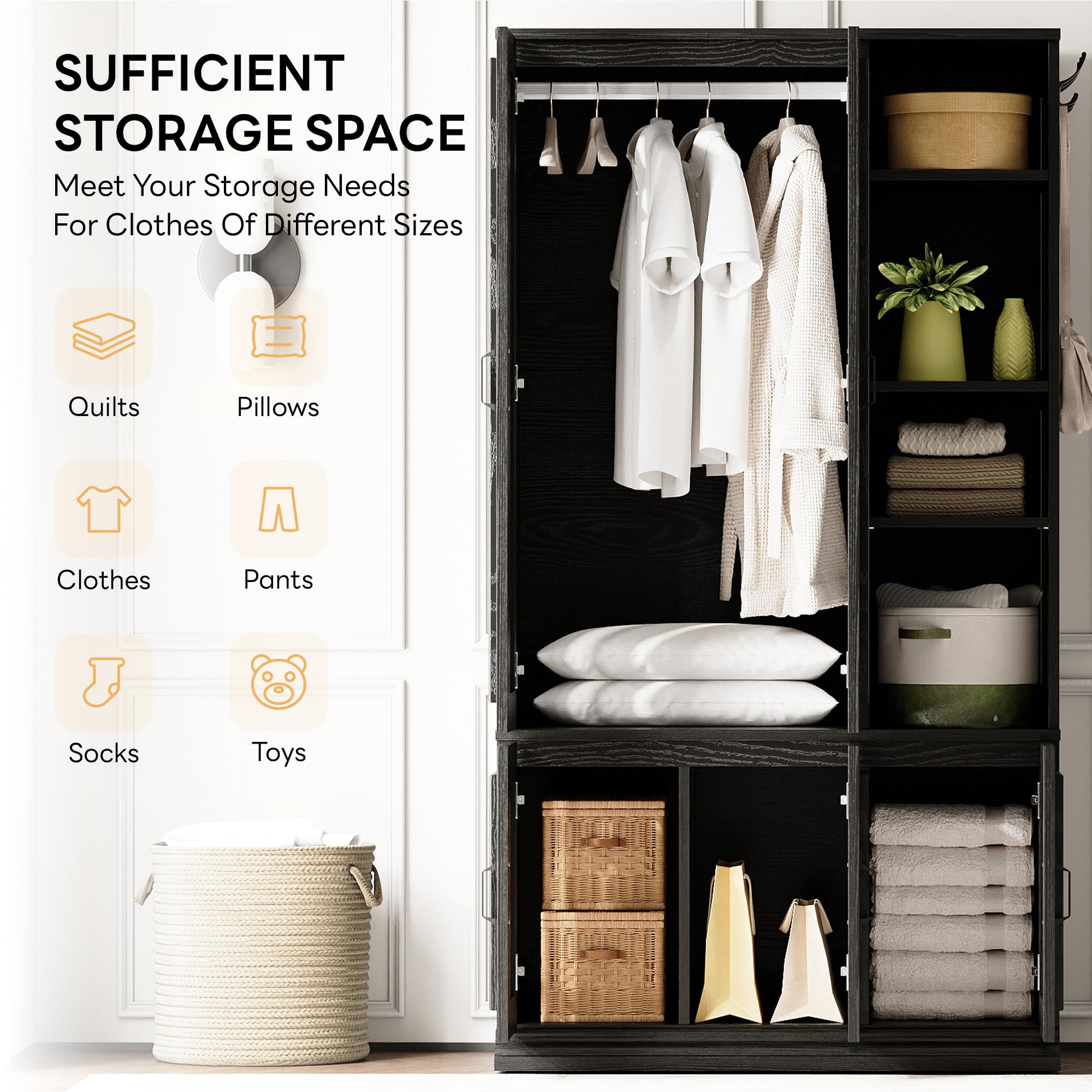Large 5-Door Wardrobe with Shelves & Hanging Rod