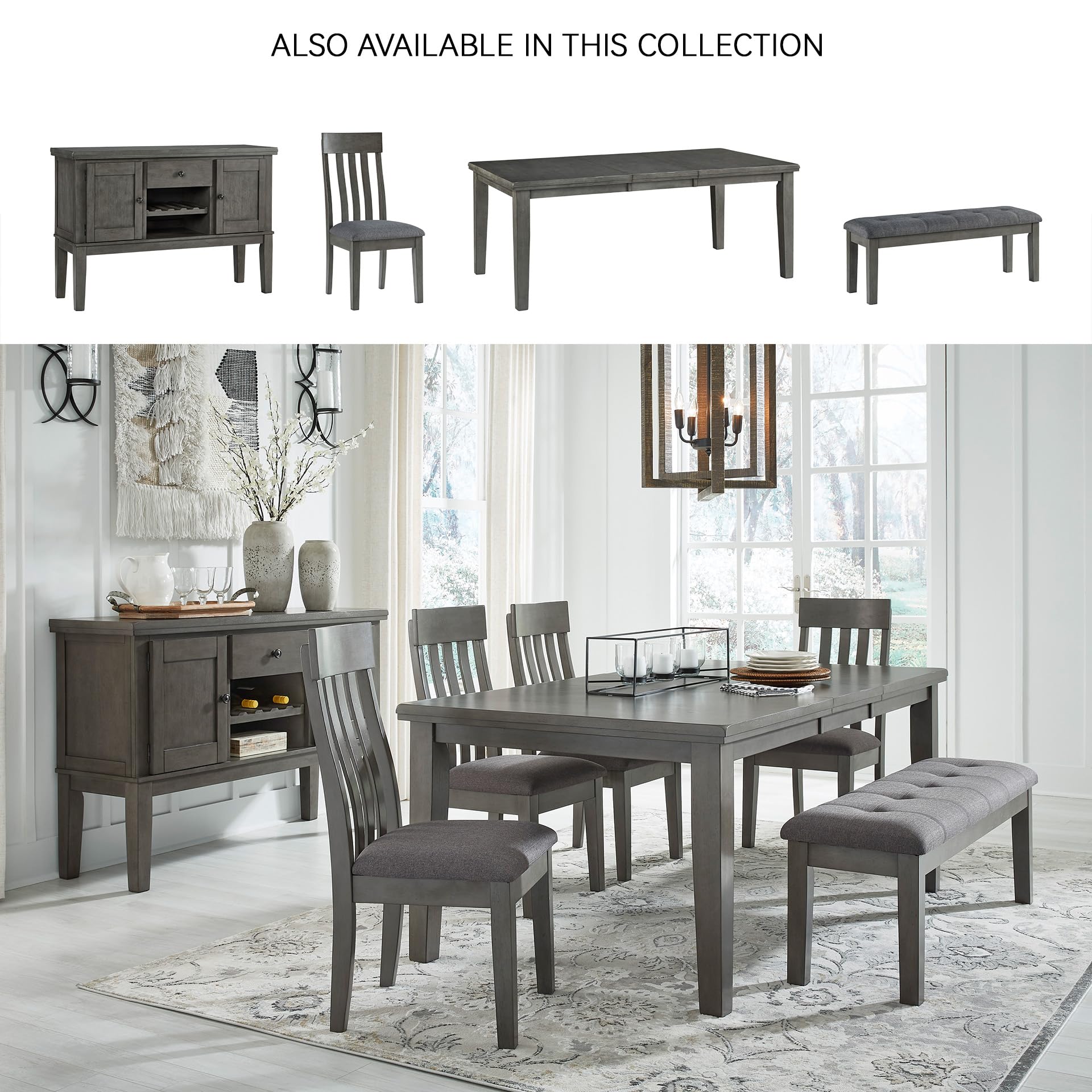 Signature Design by Ashley Hallanden Rustic Tufted Upholstered Dining Room Bench, Gray
