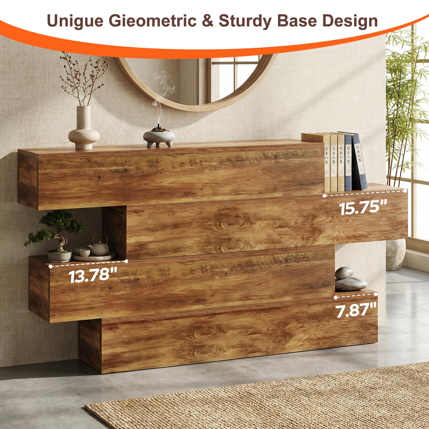 63-Inch 4-Tier Staggered Console Table