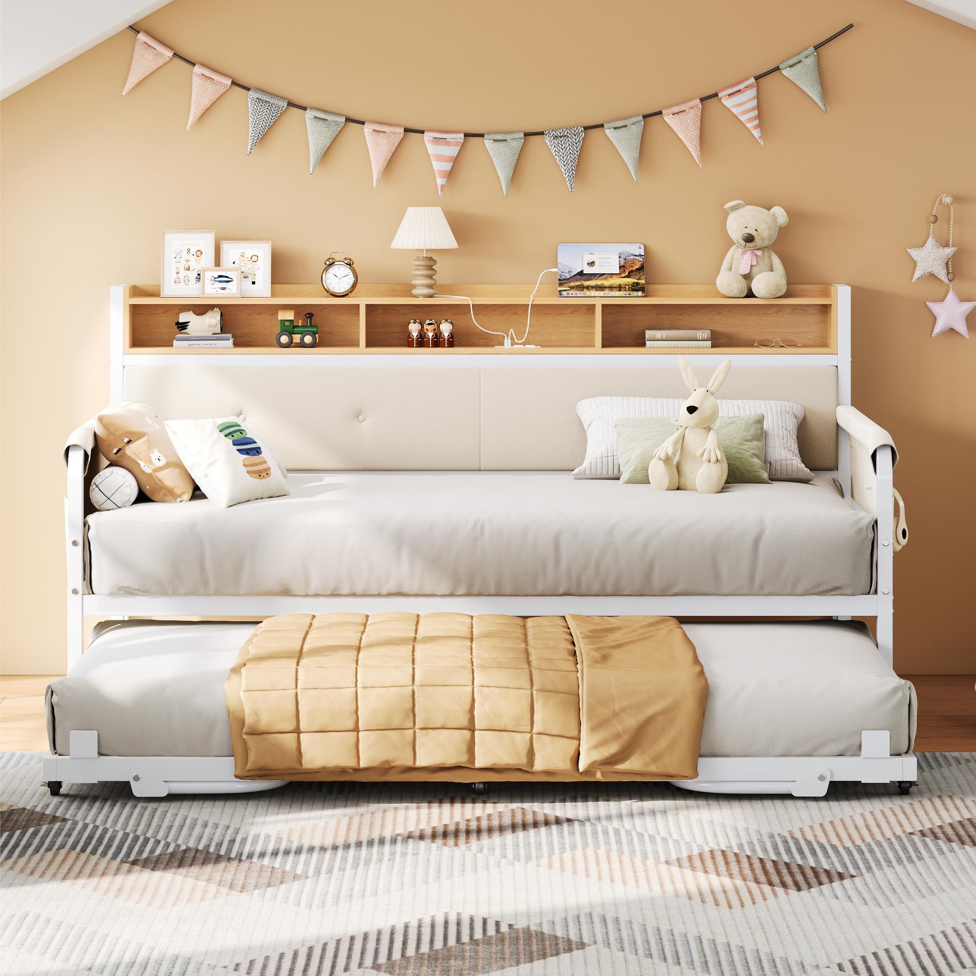 Twin Daybed with Trundle & Charging Station