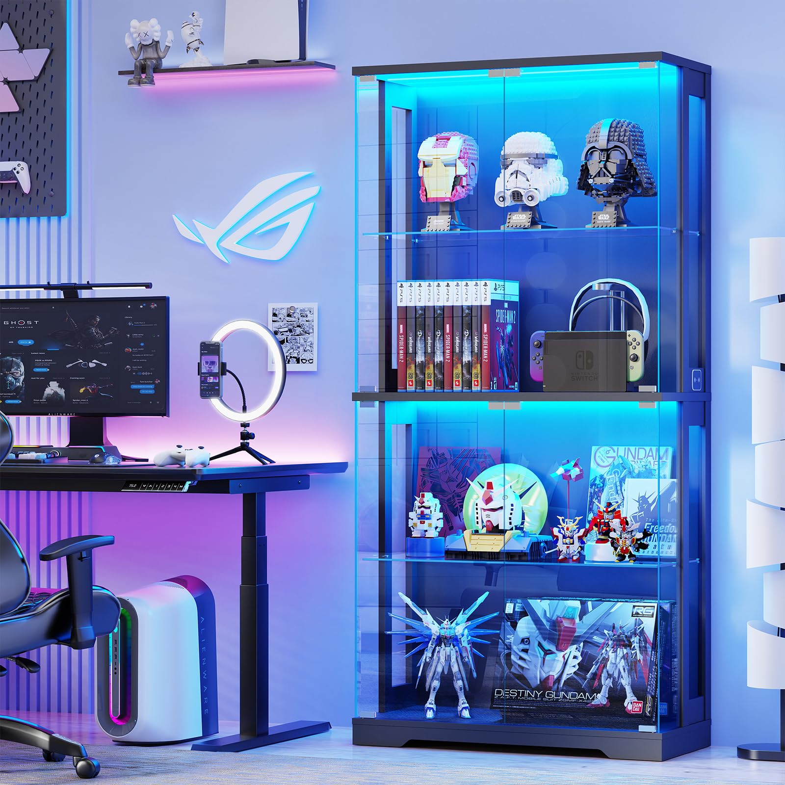 4-Tier Glass Display Cabinet with LED Lights & Human Sensor