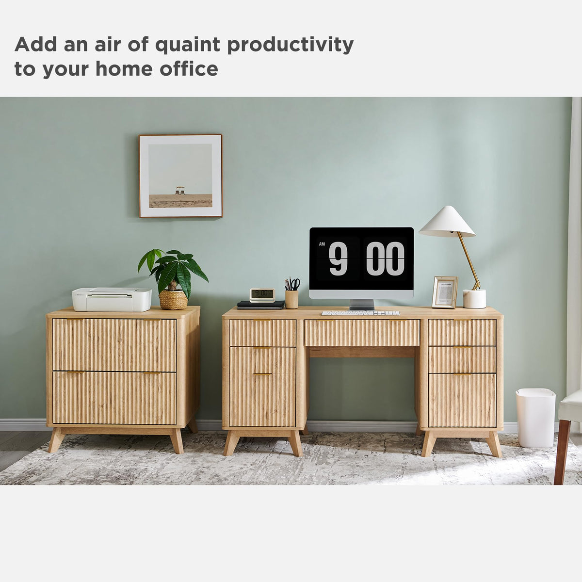 Fluted Executive Desk with Charging Station