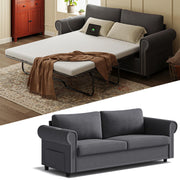 TROMIRY Queen Pull Out Sofa Bed | 83" Large Sleeper Sofa with Queen Size Mattress | 2-in-1 Convertible Loveseat Sofa-Bed with USB Ports Side Pockets Dark Grey