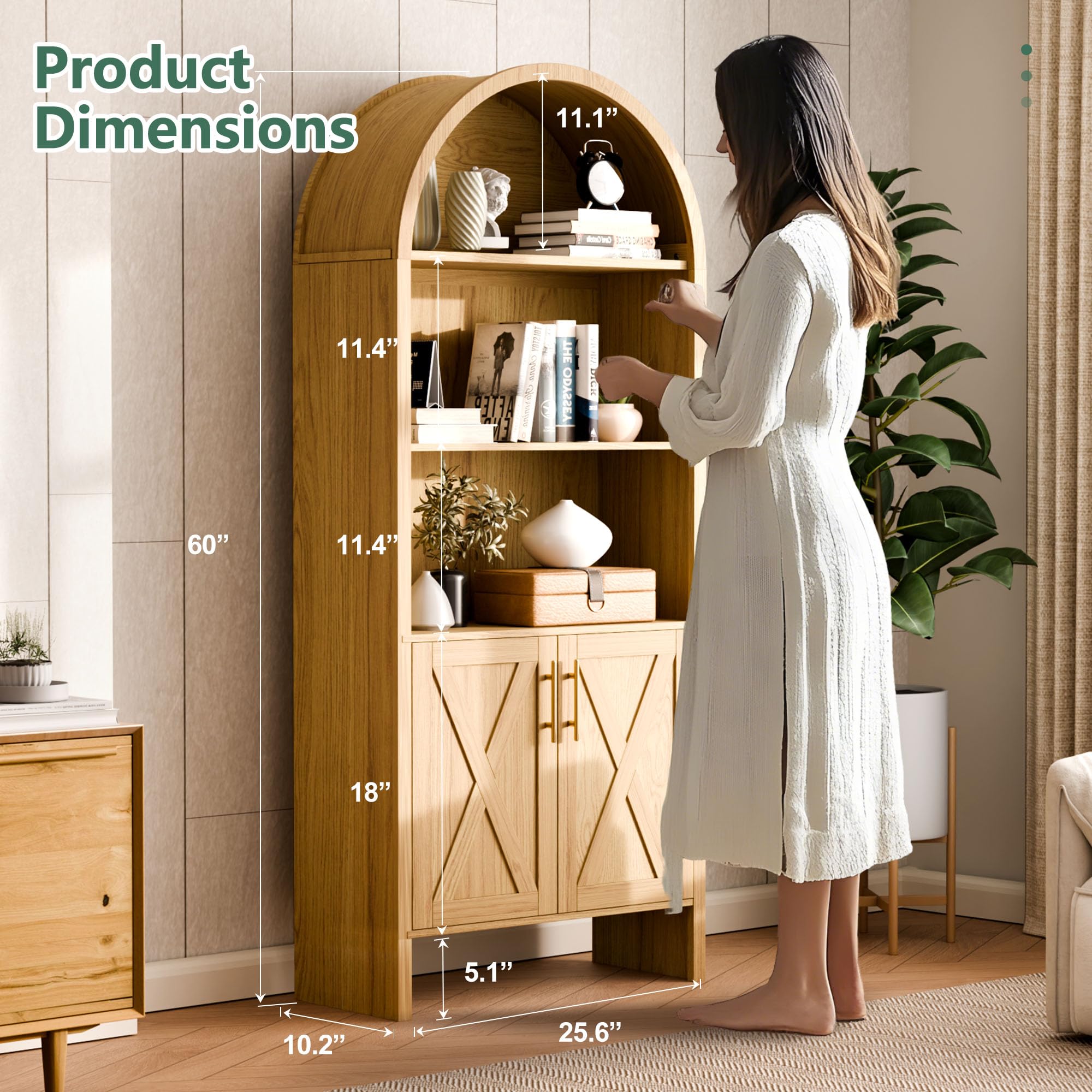 Arched Bookshelf with Storage Cabinet