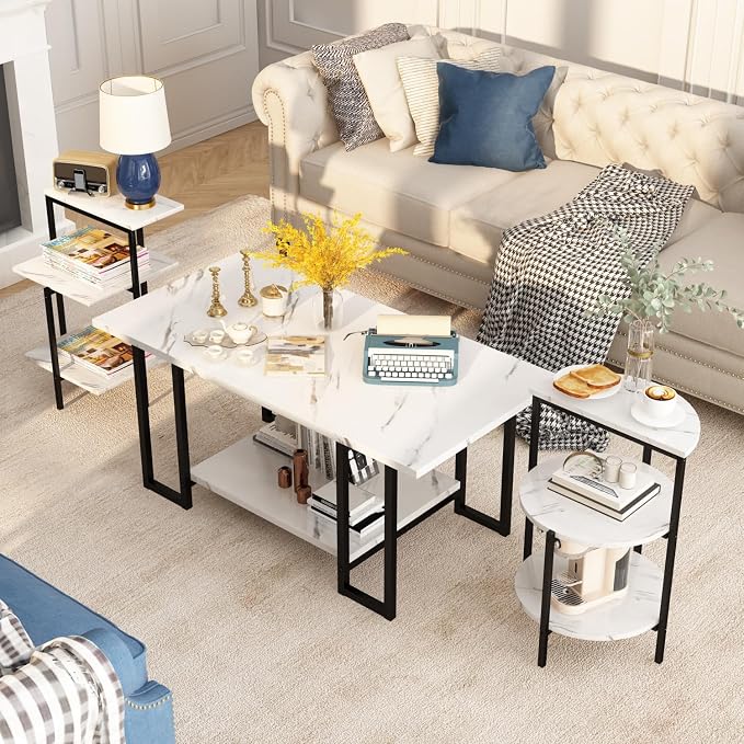Grey Faux Marble Coffee Table Set