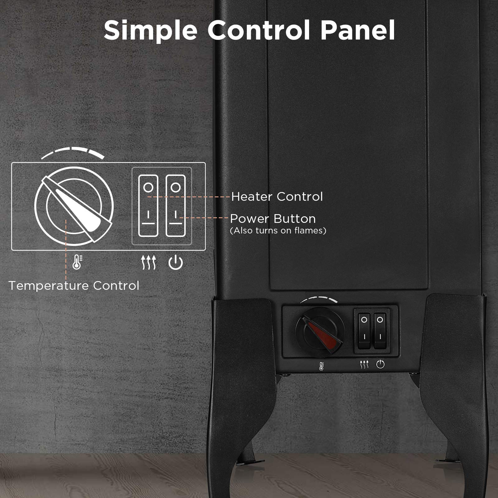 TURBRO Suburbs TS17 Compact Electric Fireplace Stove, 18” Freestanding Stove Heater with Realistic Flame - CSA Certified - Overheating Safety Protection - for Small Spaces - 1400W