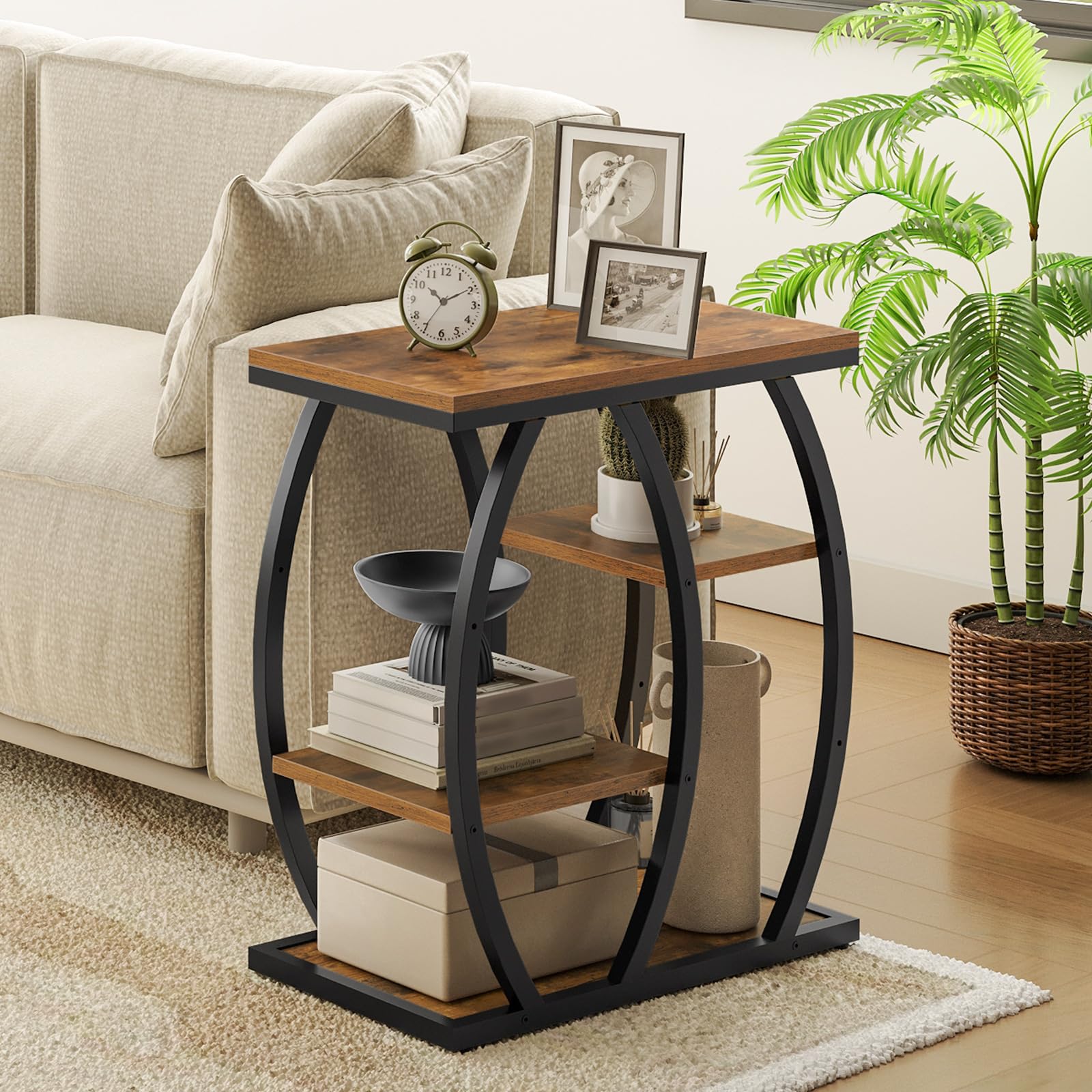 Industrial 4-Tier End Table with Storage Shelves