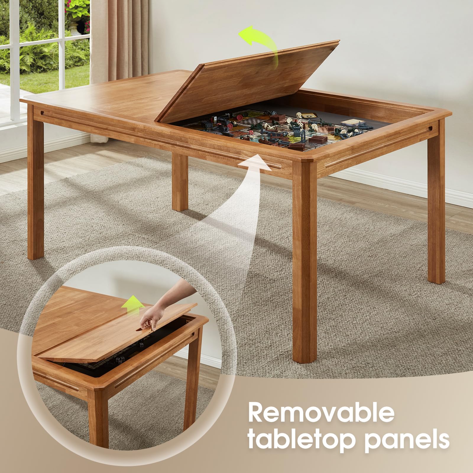Board Game Table with Removable Top
