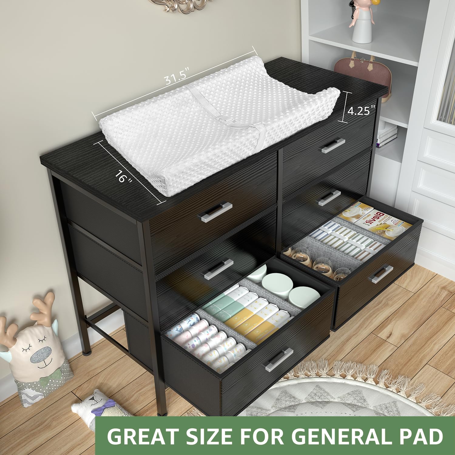 KAI-ROAD Bedroom Sets Nightstand Set 3 Piece Black with 6 Fabric Drawers Modern