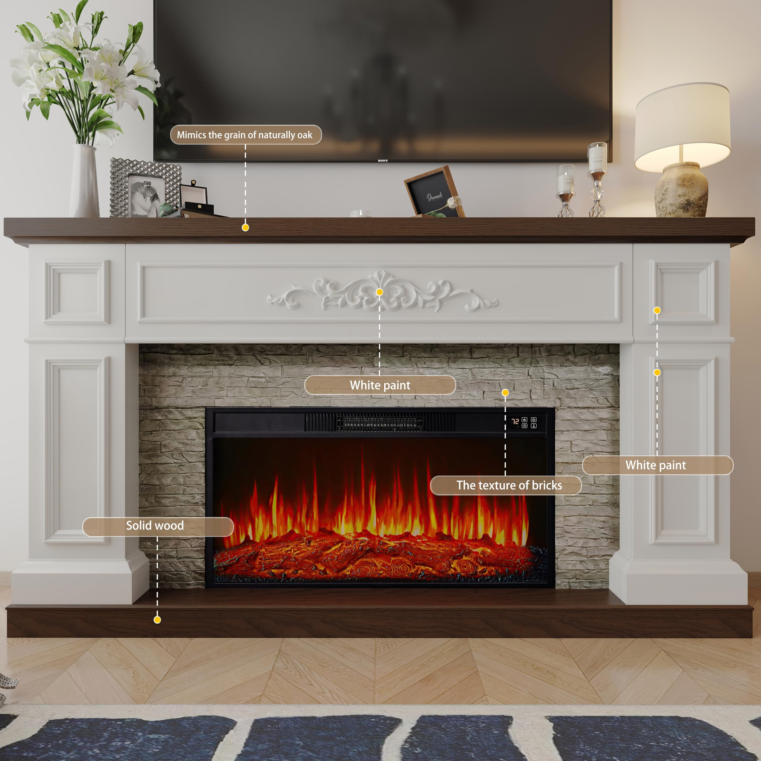 60" Electric Fireplace Mantel TV Stand