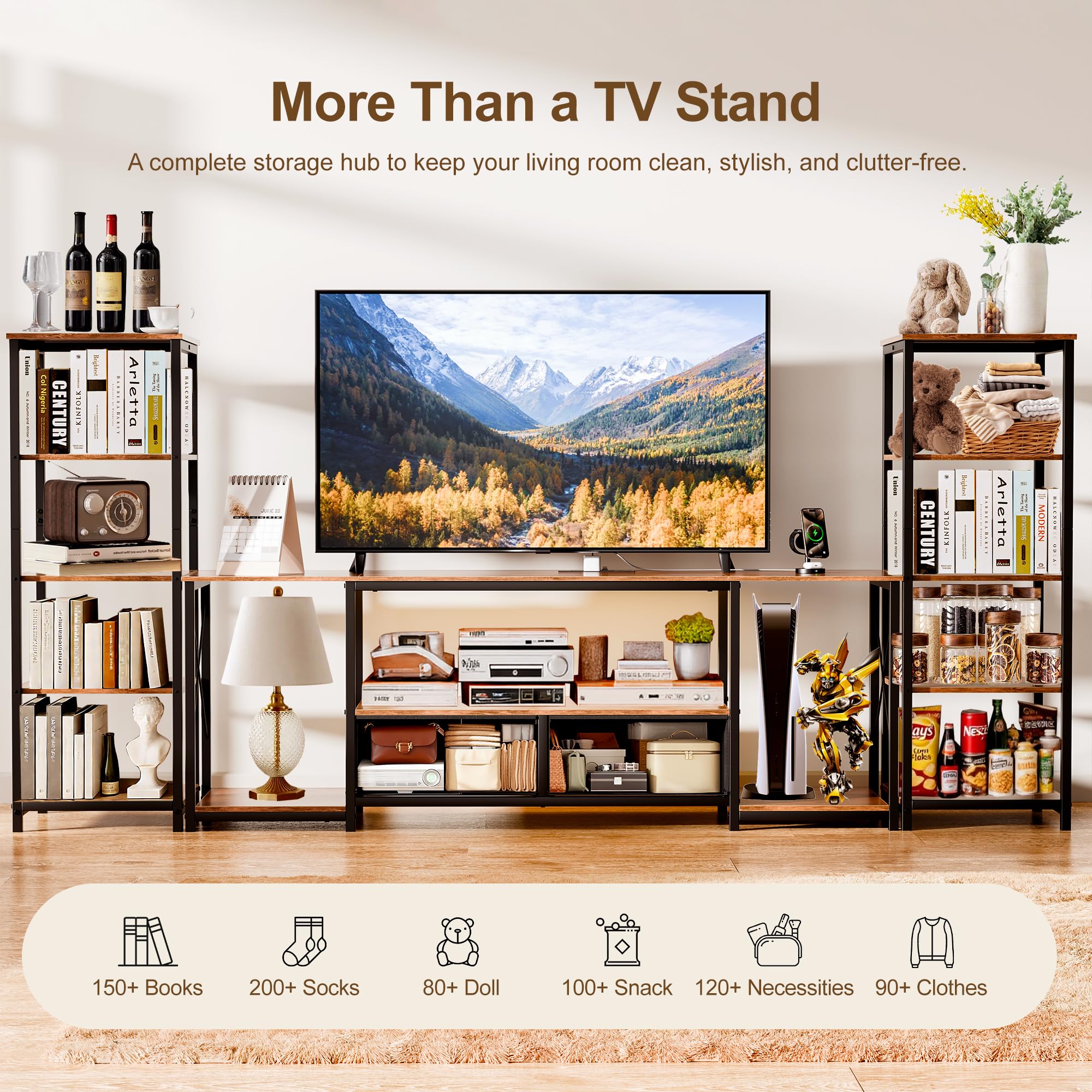 TV Stand with LED Lights & Power Outlets
