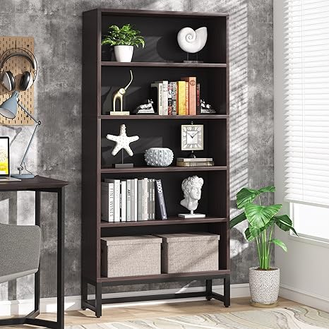 70.87-Inch Tall 5-Tier Bookshelf with Back Panel & Anti-Tip Kit