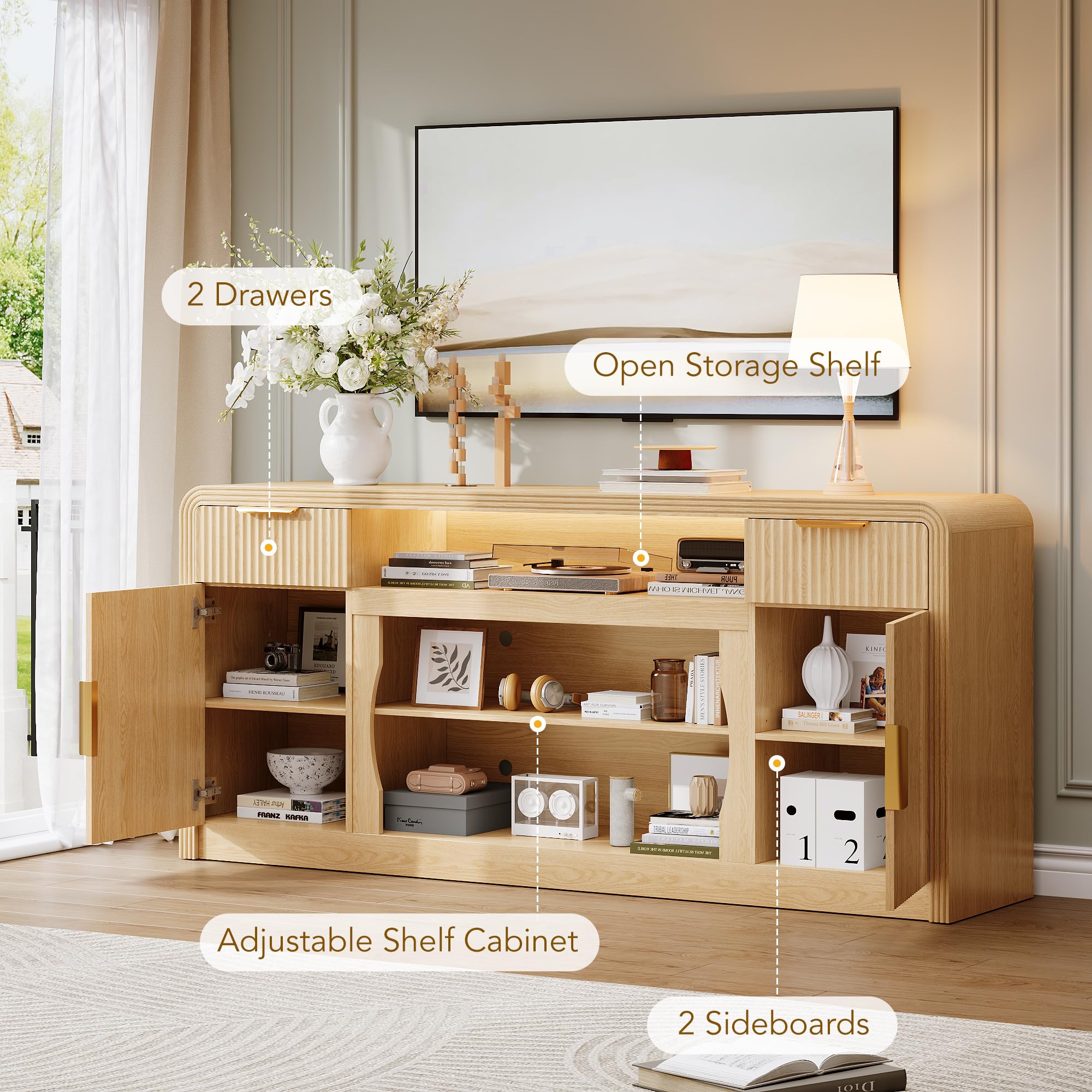 70" Fluted TV Stand with Storage